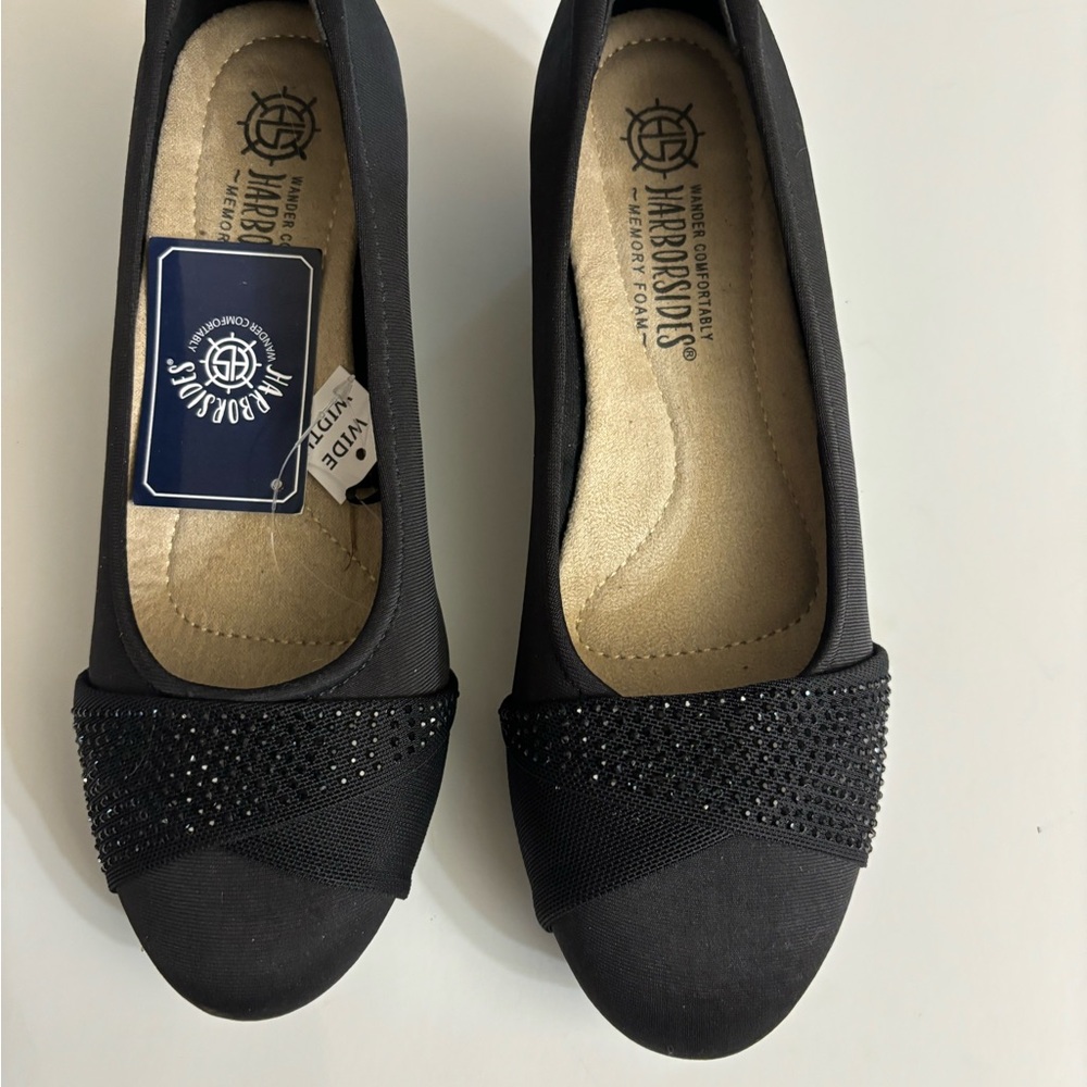 Harborsides Women’s Black 1.5” Wedge Heel with Memory Foam Size 7.5 Wide NWT